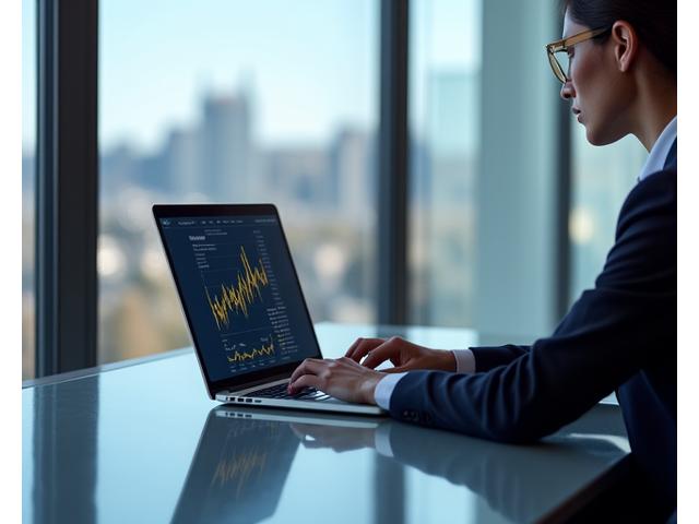 Professional accountant working on a laptop with financial charts
